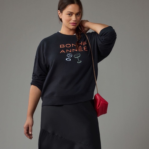 Anthropologies Phthalo Ruth Bonne Annee Varsity crew pullover - Picture 6 of 8
